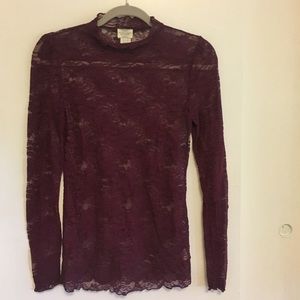 Free People Long Sleeve Turtleneck Lace Top